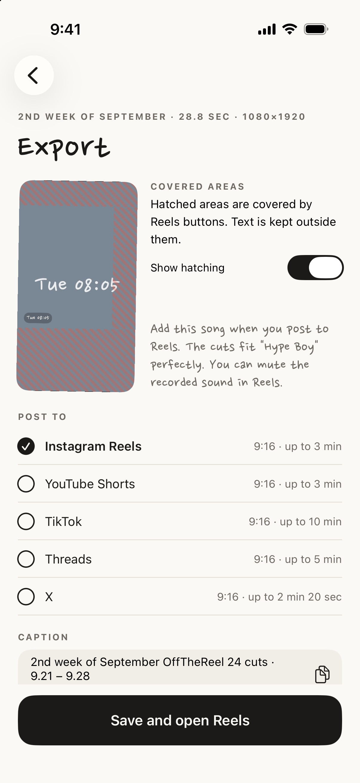 Export screen