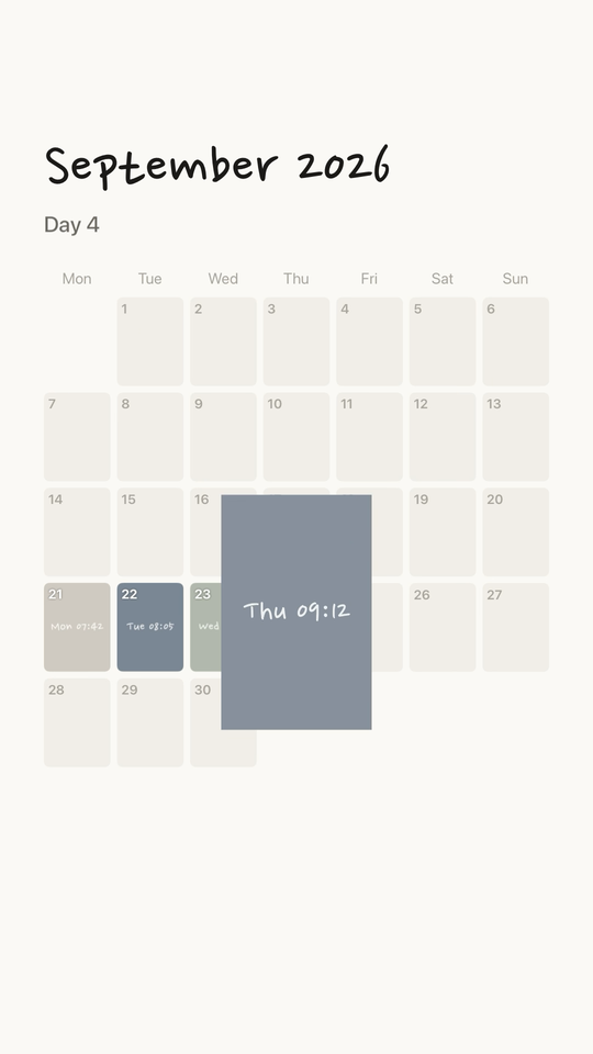 As a calendar video, a day's cut dropping into its calendar square